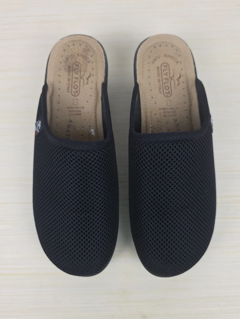 Fly Flot Made In Italy Womens 40 US 9 Slip-on Mesh Wedge Mule Clog Shoes Black